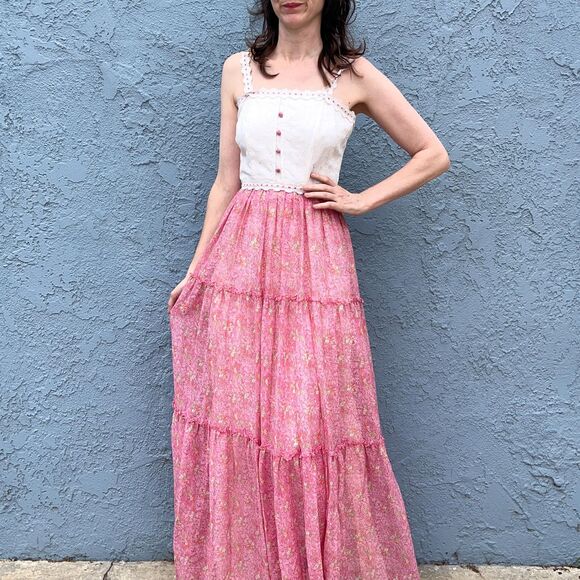 Nadine Dresses & Skirts - 70s Floral Praire Dress in XS Pink Cottagecore Gown